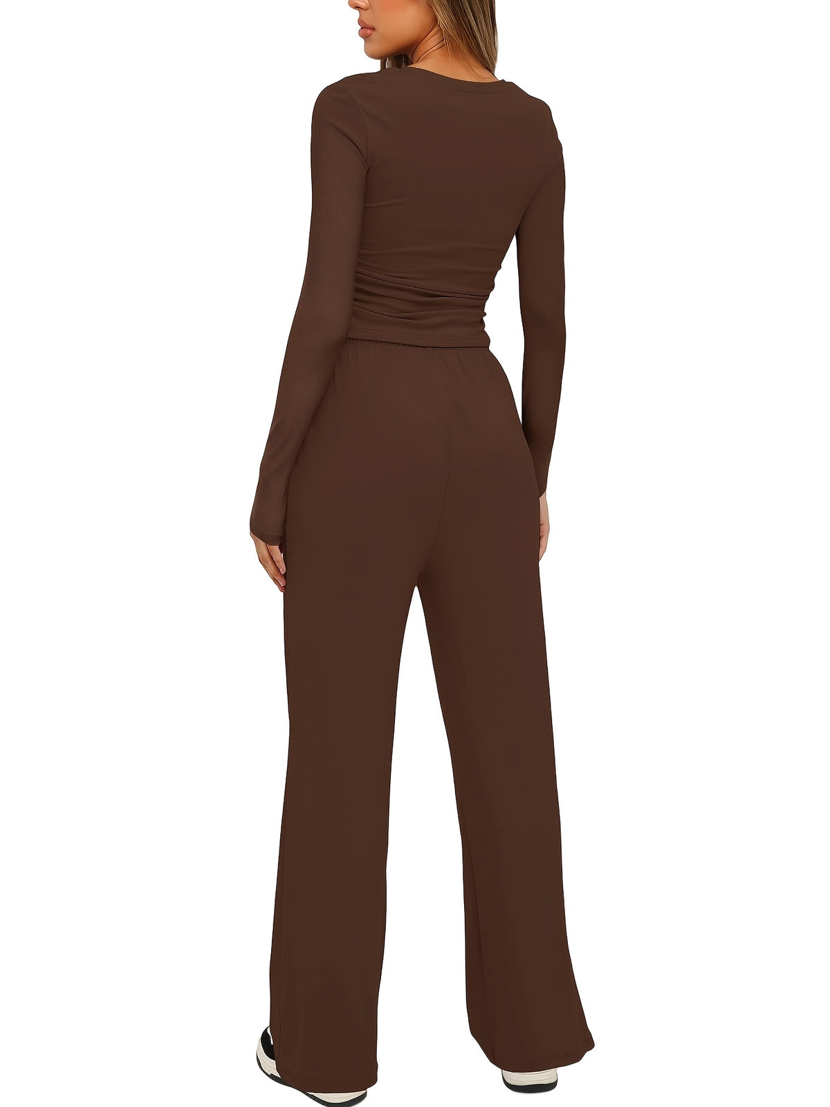 Women's 2 Piece Loungewear Set Casual Long Sleeve Top & High Waist Wide Leg Pants Sweatsuit Matching Outfit