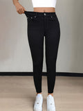 Women's High-Waist Skinny Jeans Stretchy Fabric Multi-Color Long Style Casual Streetwear Button Decor Five Pockets