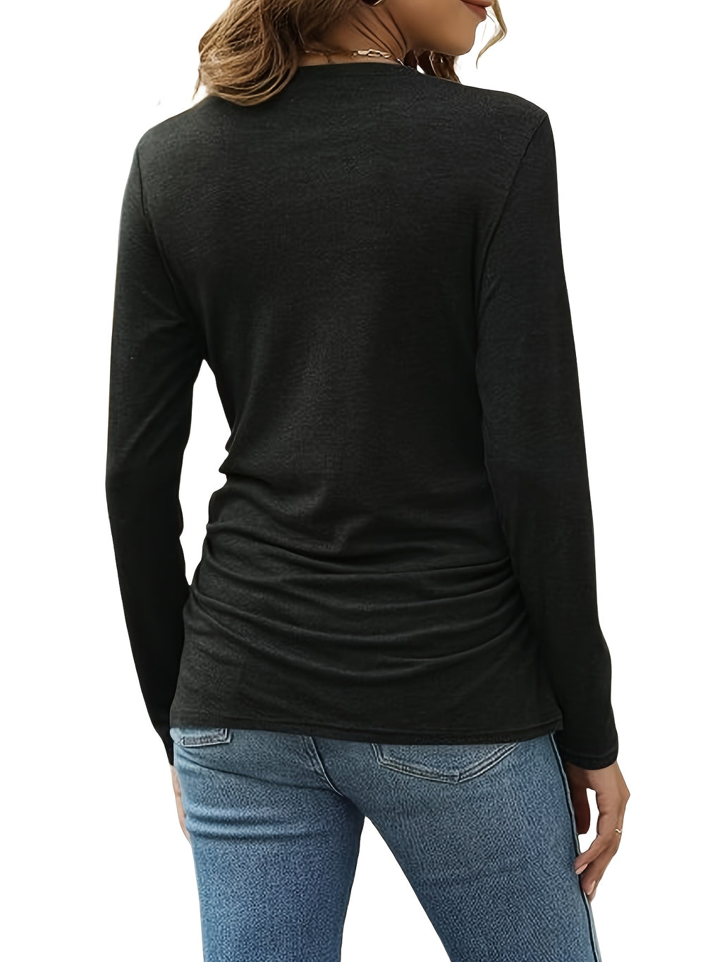 3pcs Set Women Pleated Round Neck Long Sleeve Form-Fitting Knit Outfit | Elegant Solid Color Fall Winter Fashion