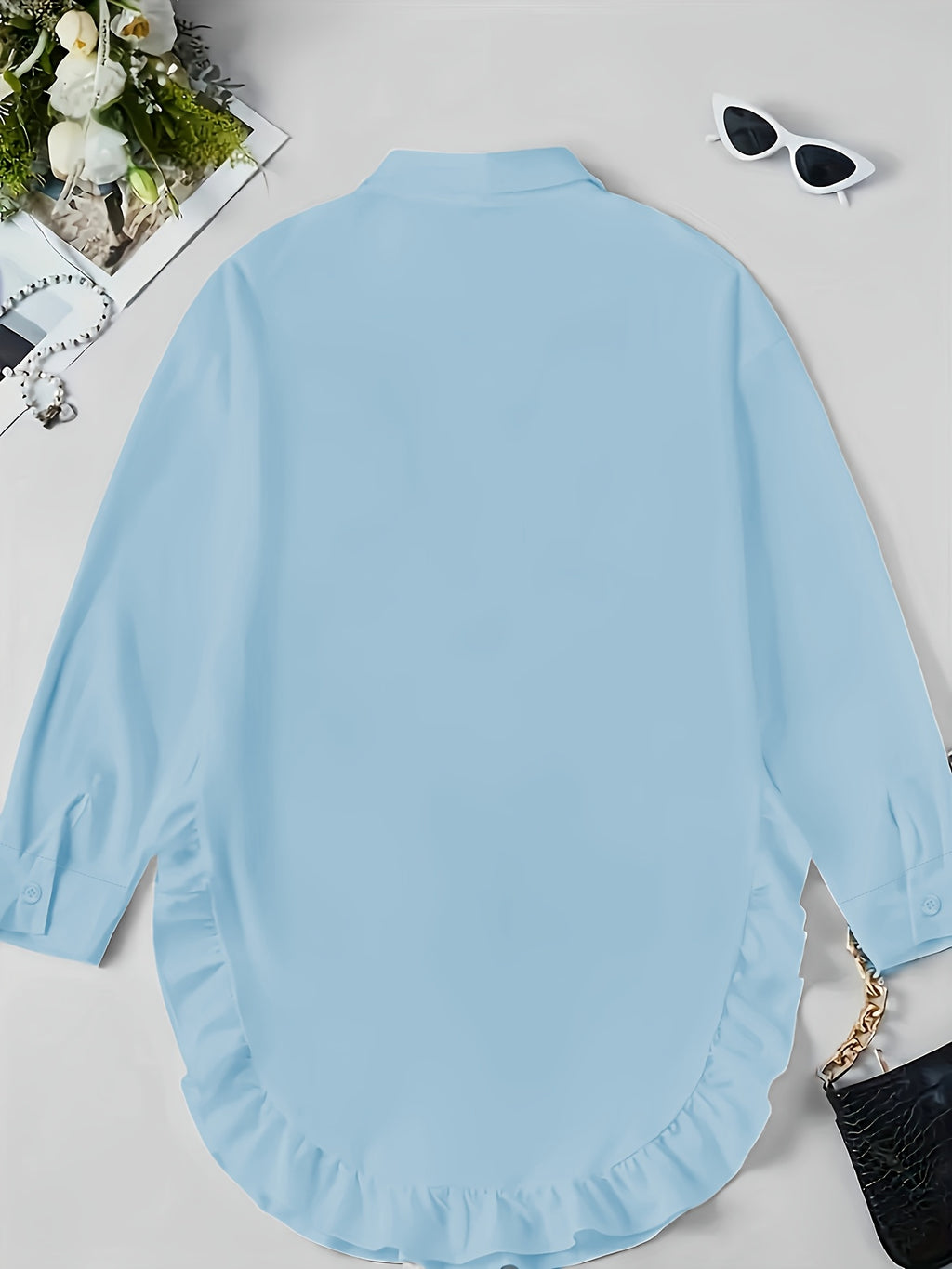 Ruffle Shirt Women Loose Oversized Frill Detail Casual Elegant Blouse Spring Summer Office Top S M L XL XXL