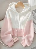 Color-Block Hoodie Cardigan Women's Yellow White Sporty Short Jacket | Casual Loose Zip-Up Top for Spring Summer Daily Wear Campus Streetwear