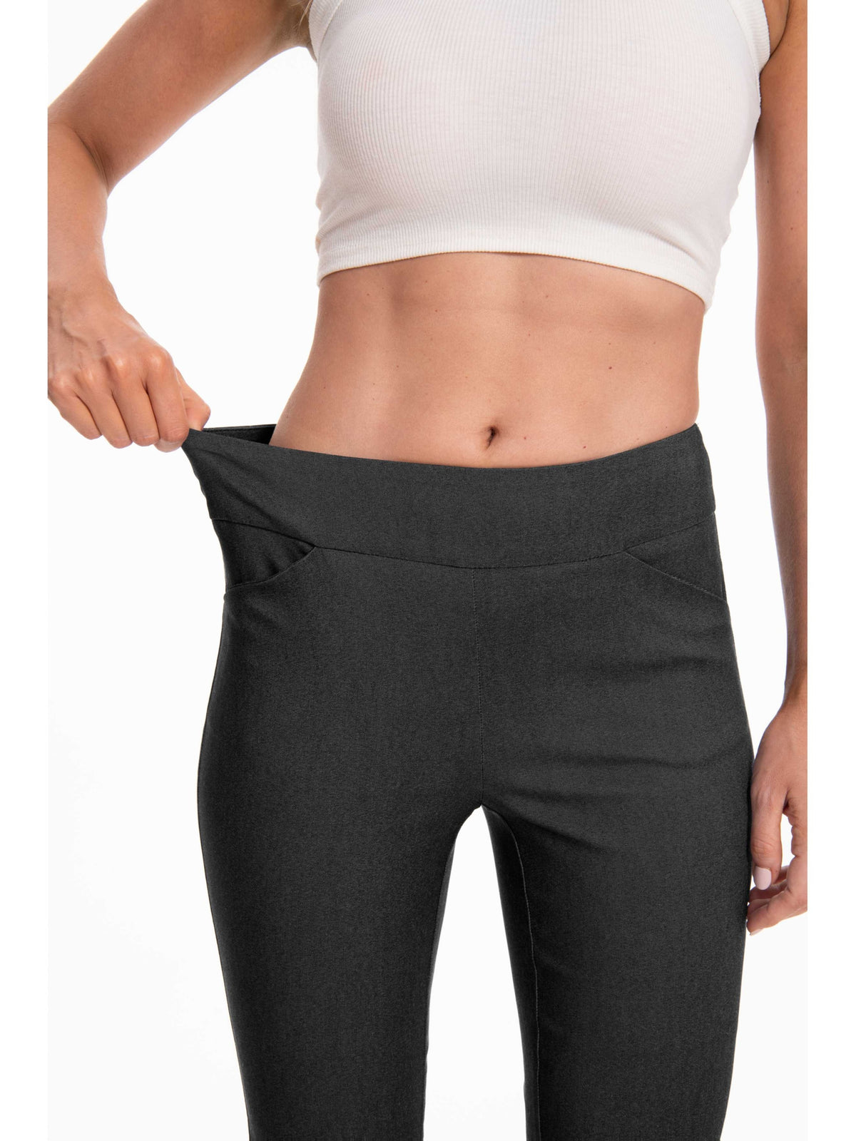Stretch Ankle Pants Women High Rise Pull-On Straight Leg Slim Fit Work Office Travel Blush Pink Surf Black