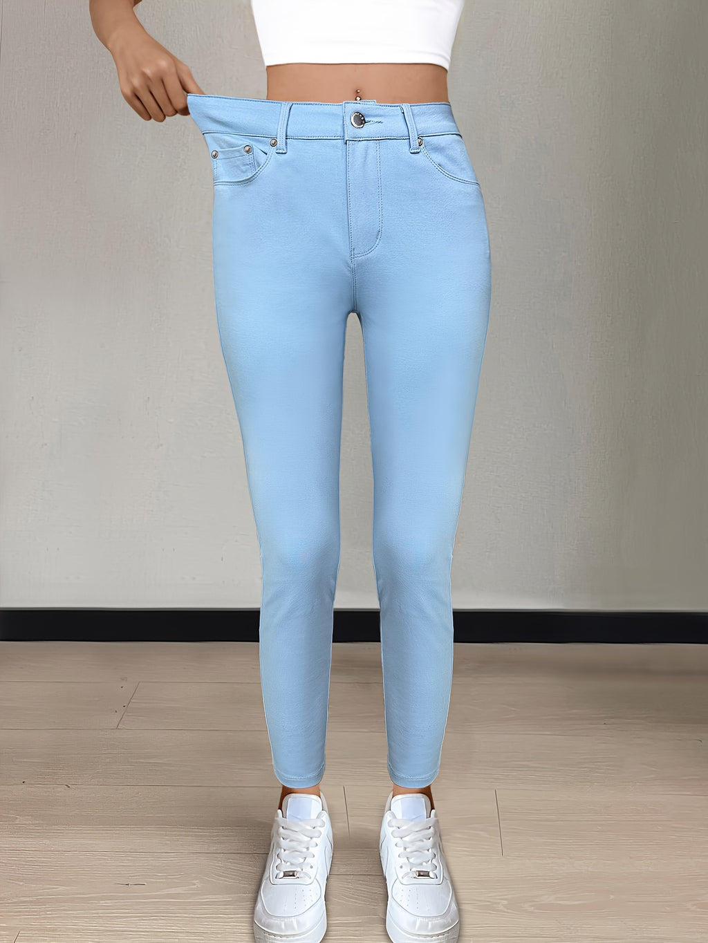 Women's High-Waist Skinny Jeans Stretchy Fabric Multi-Color Long Style Casual Streetwear Button Decor Five Pockets