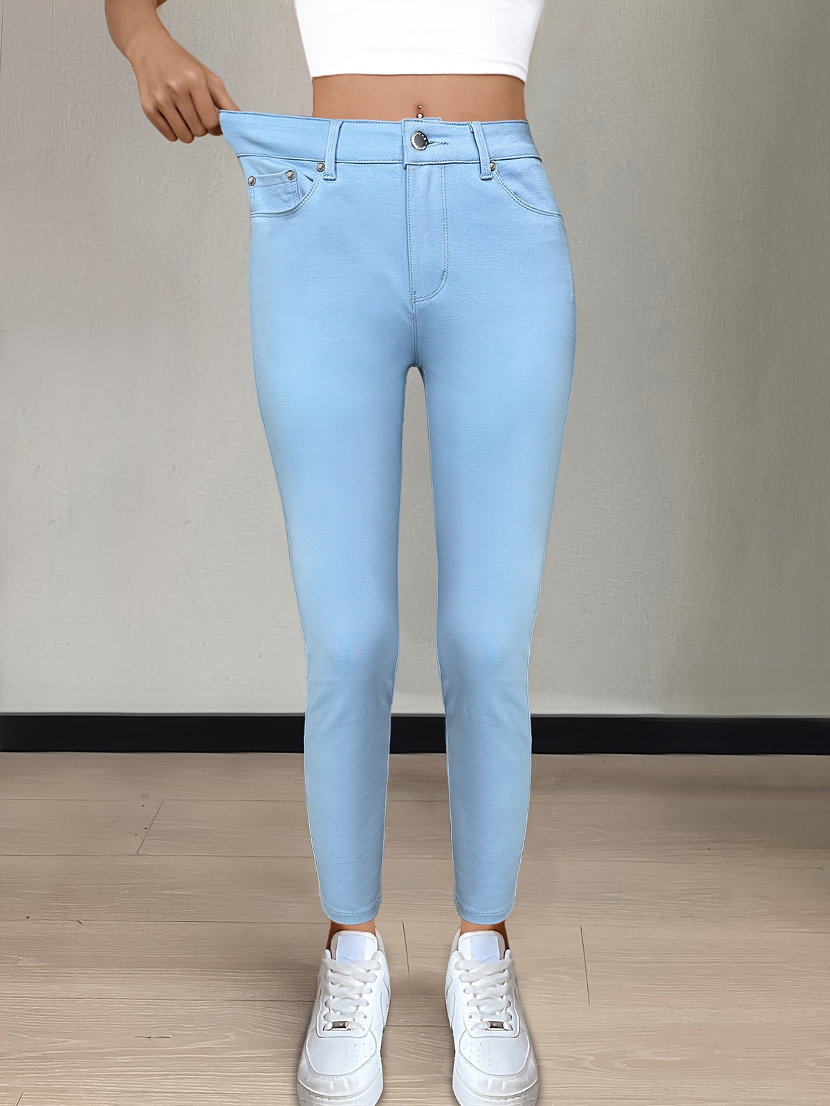 Women's High-Waist Skinny Jeans Stretchy Fabric Multi-Color Long Style Casual Streetwear Button Decor Five Pockets