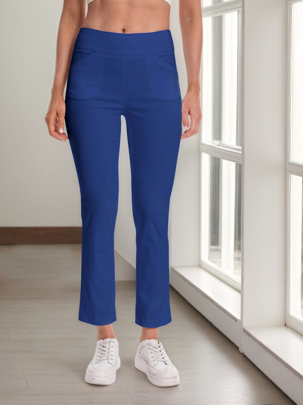 Stretch Ankle Pants Women High Rise Pull-On Straight Leg Slim Fit Work Office Travel Blush Pink Surf Black