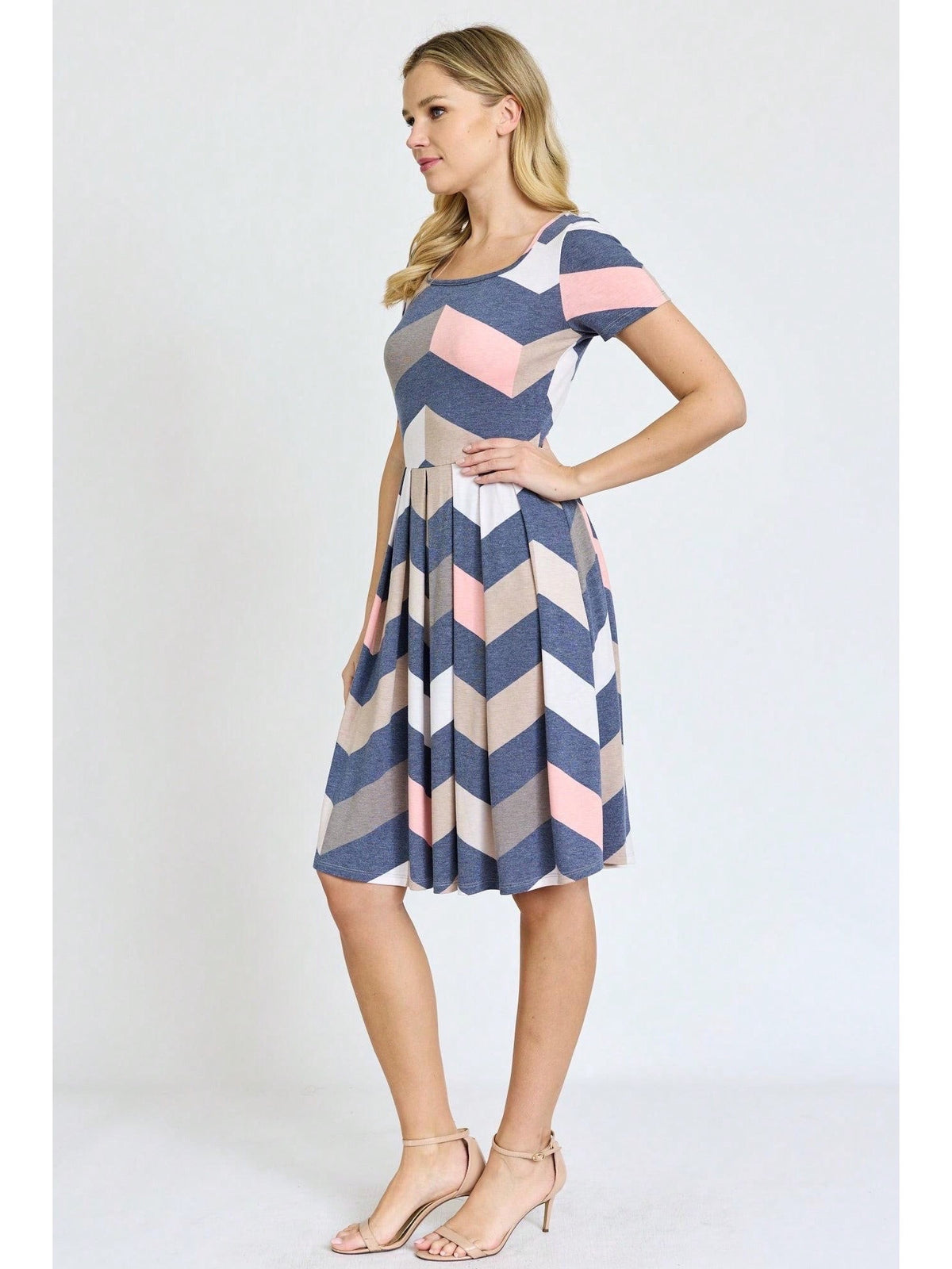 Paisley Floral Swing Dress Women Chevron Stripe Patchwork Pleated Square Neck Elastic Waist Midi Casual Plus Size S-3X