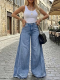 Wide Leg Jeans Women High Waist Flared Denim Pants Baggy Loose Fit Frayed Raw Hem Casual Streetwear All-Season S-XXL