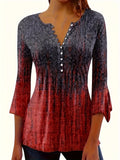 Ethnic Graphic Print T-Shirt Women Vintage Button Front Crew Neck Casual Boho Tee Spring Summer S-XXL