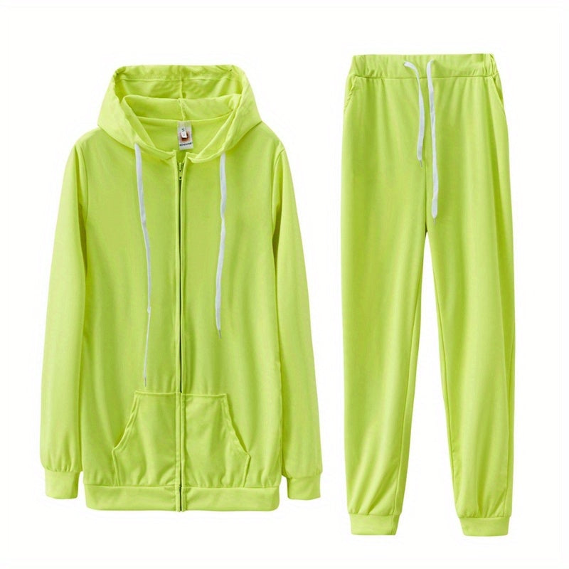 Women's Zip-Up Hoodie Jogger Set 2 Piece Tracksuit Sweatsuit Casual Solid Color Sweatpants Outfit S-XXL