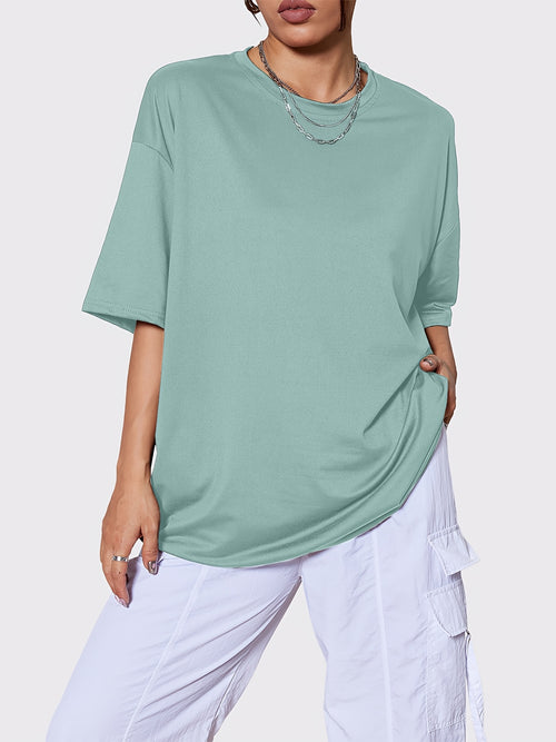 5pcs Women's Oversized Basic T-Shirt Set Solid Color Loose Fit Short Sleeve Quick-Dry Lightweight Tee Pack Spring Summer Fall S-XXL