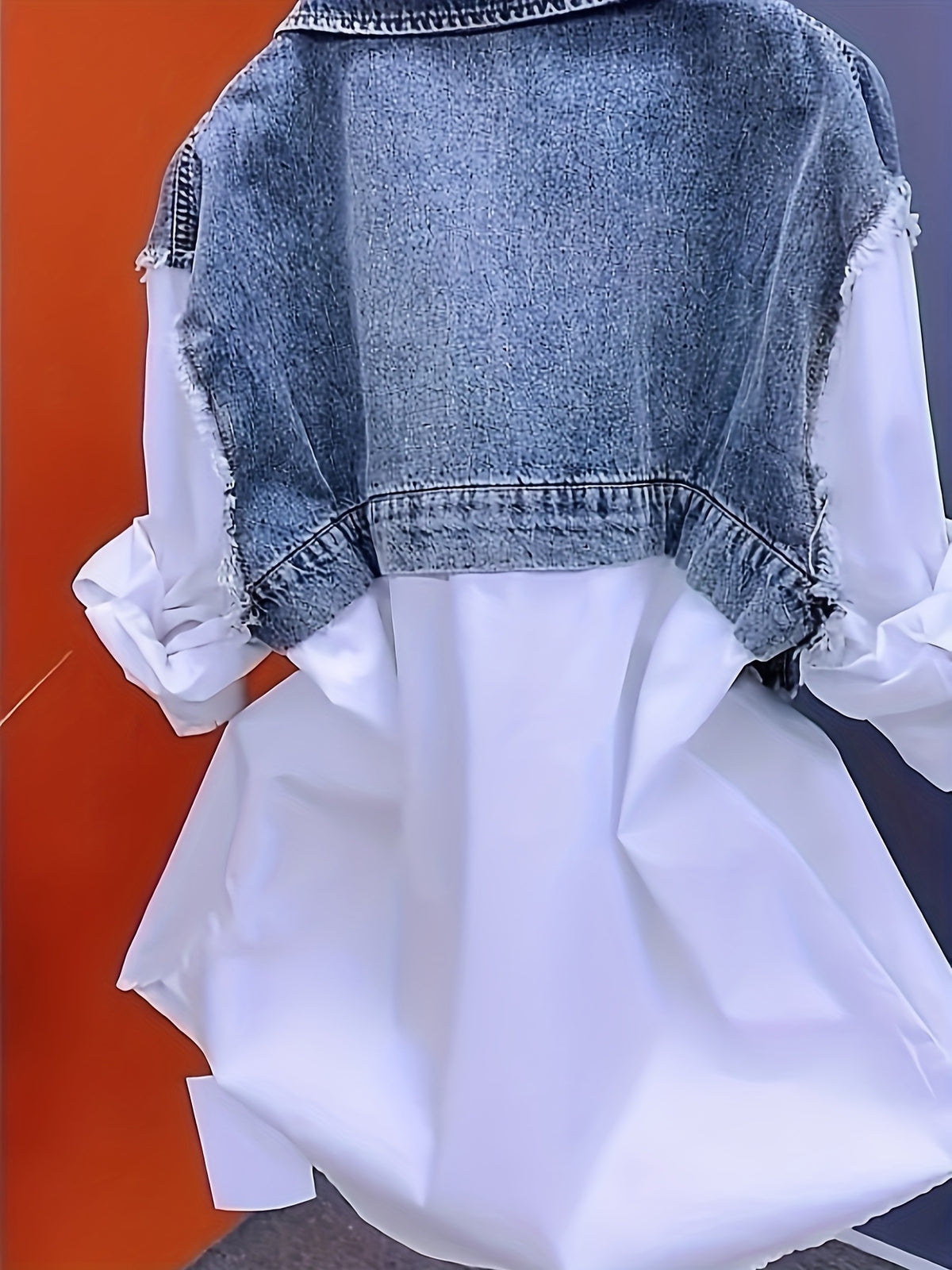Letter Print Splicing Denim Shirt Jacket Women Lapel Button Korean Casual Jean Coat Windbreaker Spring Autumn Polyester Woven Top