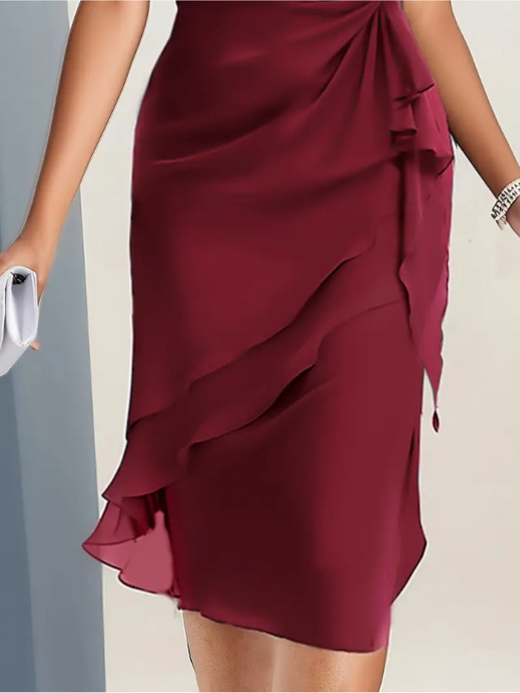 Chiffon Patchwork Dress for Women Slim Fit Round Neck Waist Twist Asymmetrical Ruffle Hem Wedding Guest Evening Party
