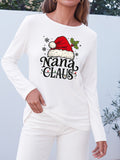 Nana Claus Santa Print Women Long Sleeve T-Shirt Crew Neck Holiday Christmas Grandma Gift Tee Soft Stretch Multi-Color Xmas Party