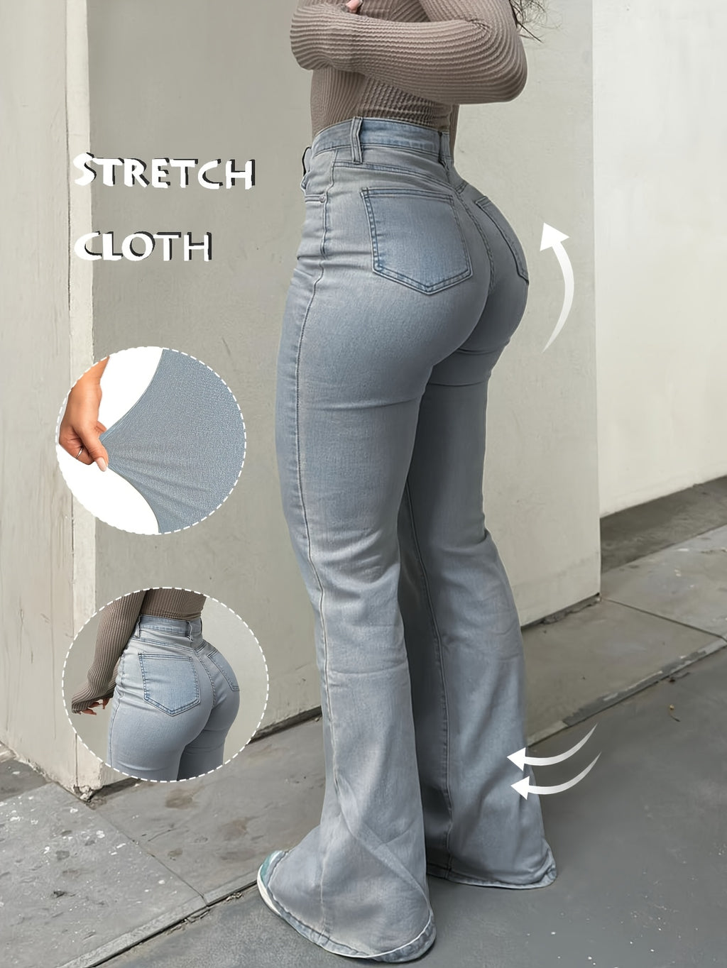 Women's Y2K Straight Leg Denim Pants High Elastic Vintage Street Style Solid Color Long Jeans Versatile Trendy Fashion Bottoms
