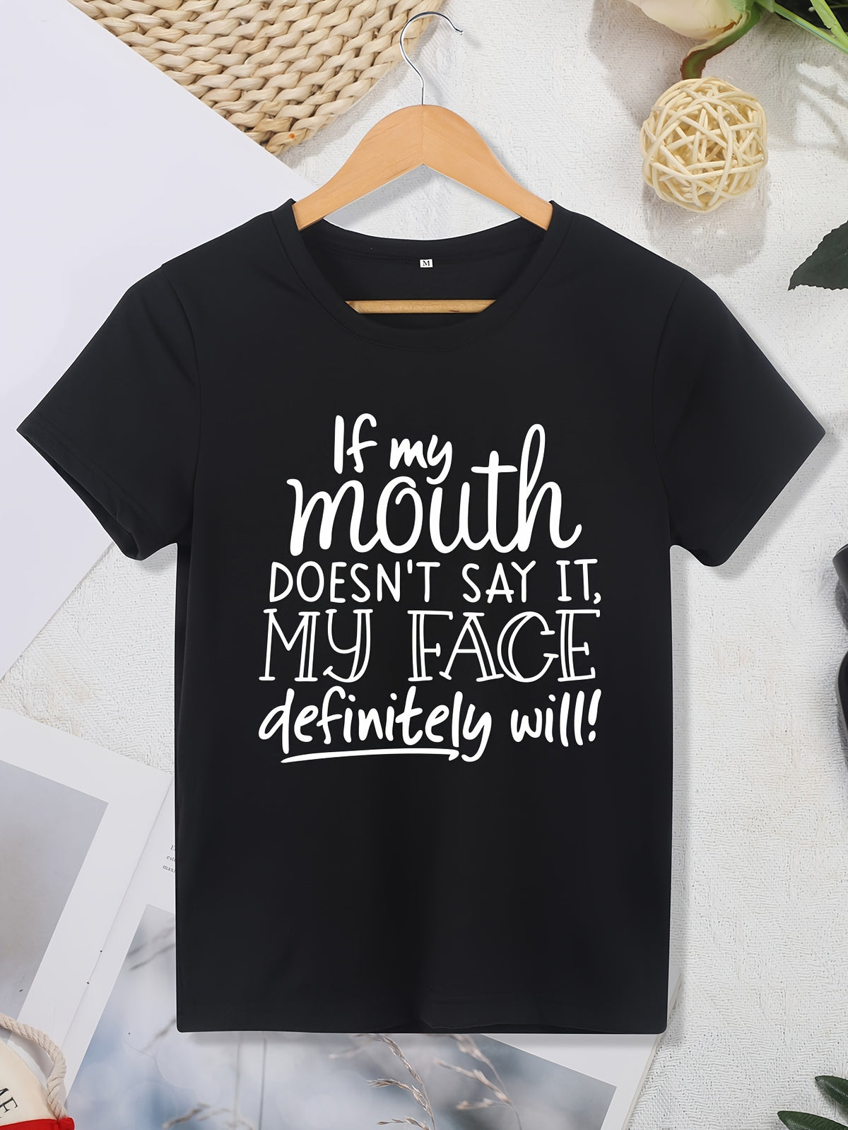 Funny Letter Print T-Shirt Women Round Neck Cool Graphic Tee Versatile Casual Top Humor Statement Tee S-XXL