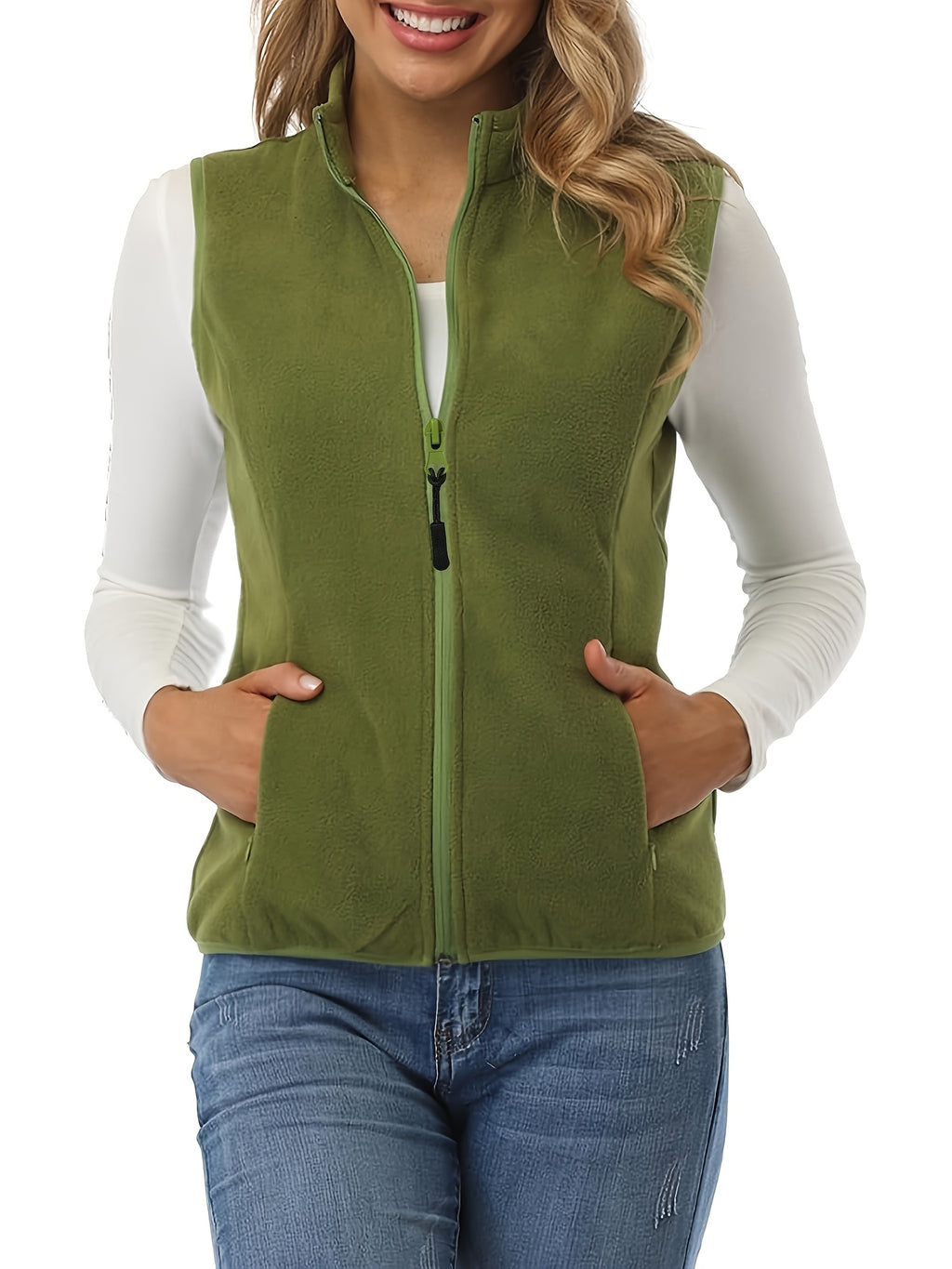 Women's Sleeveless Zip Vest Jacket Lightweight Warm Soft Zipper Pockets Casual Outdoor Layering Vest S-XXL