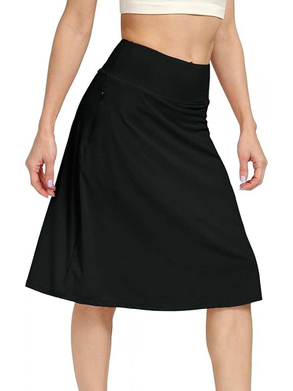 Women's Office Midi Skirt Built-in Shorts Hidden Drawstring Zip Pocket Business Casual Skirt with Shorts Lining Versatile Everyday