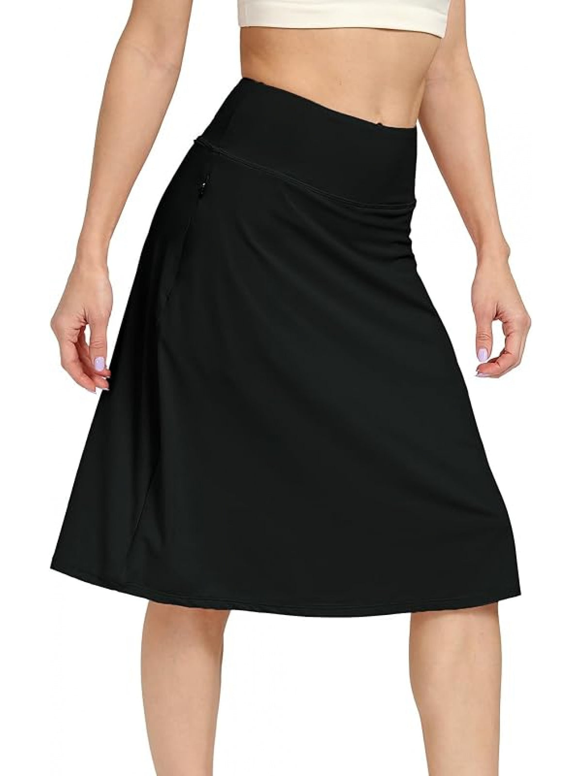 Women's Office Midi Skirt Built-in Shorts Hidden Drawstring Zip Pocket Business Casual Skirt with Shorts Lining Versatile Everyday