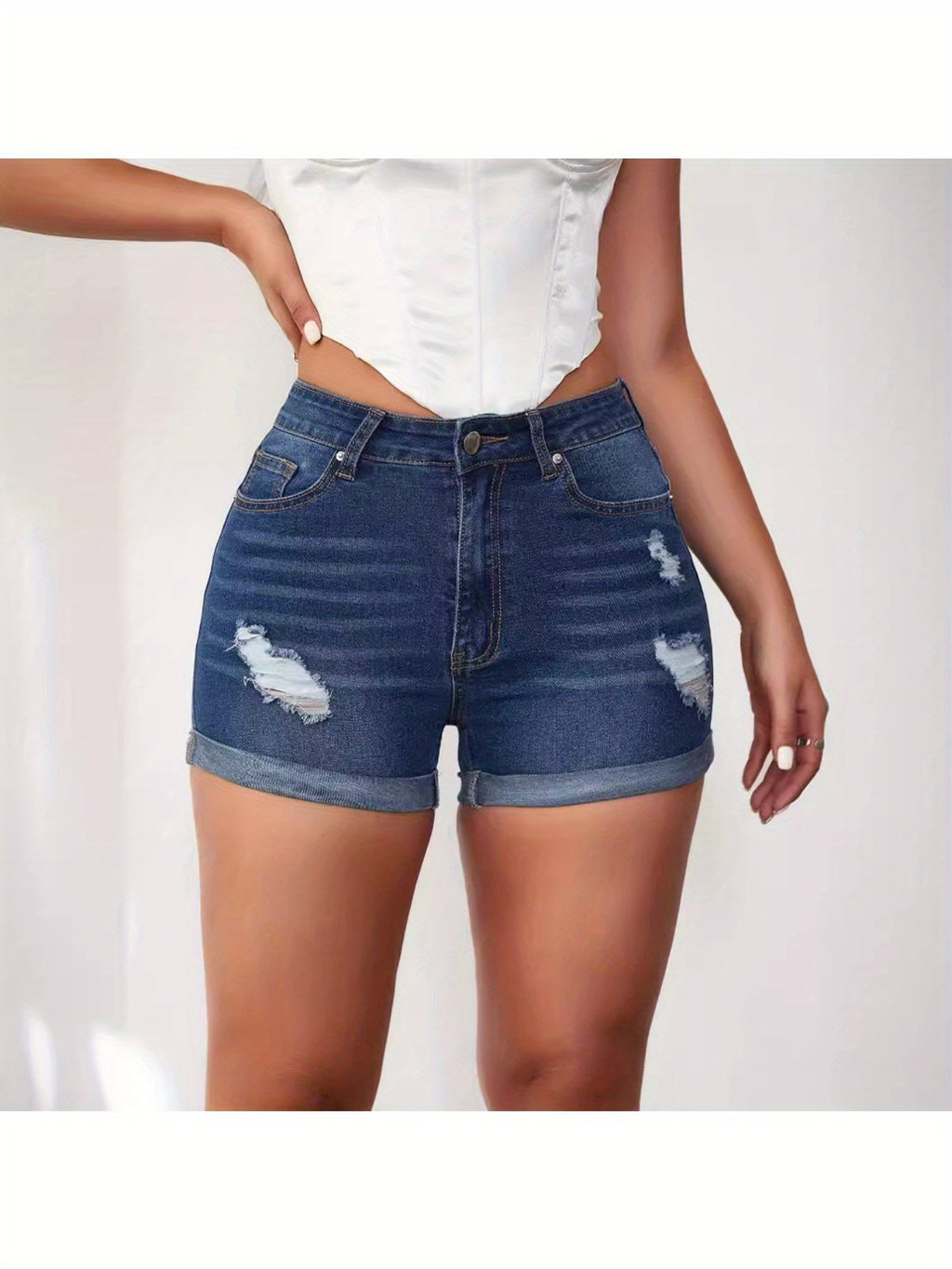 Western Distressed Denim Shorts for Women - High Stretch Cuffed Hem Trendy Comfort, Vintage Cowgirl Style Jean Shorts for Summer Casual Beach Vacation
