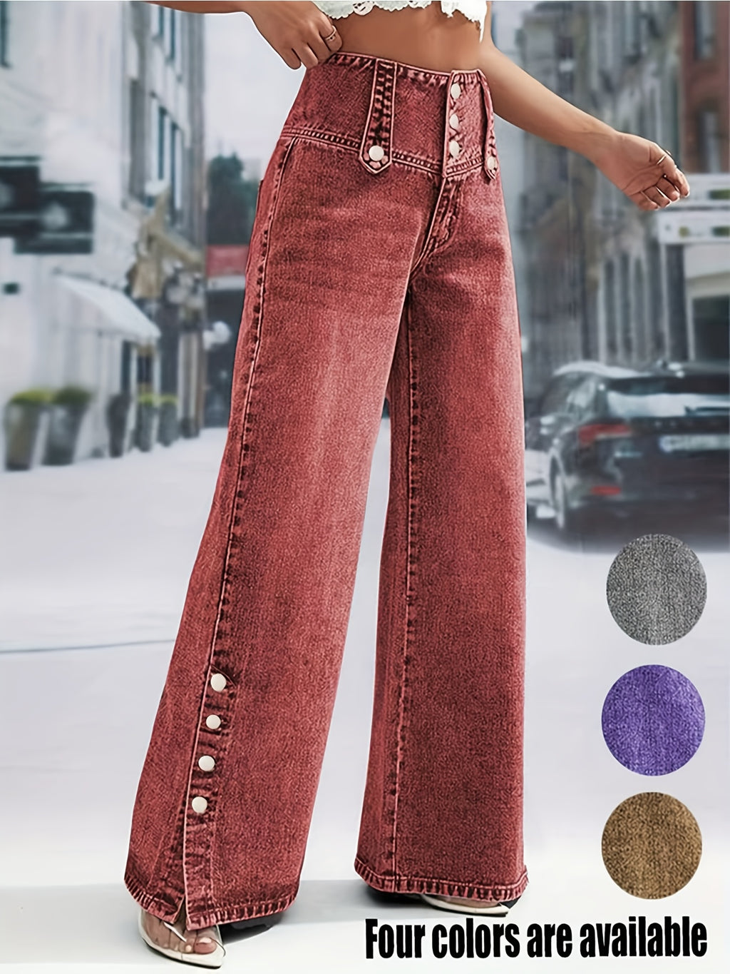 Loose Jeans for Women Button Waistband Open Button Cuff Casual Straight Denim Pants All-Season Machine Washable Travel Streetwear S-XXL
