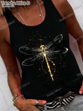 Retro Dragonfly Print Crew Neck Short Sleeve Top Women Casual Loose Fit Tee Multi-Color All Season S-XXL