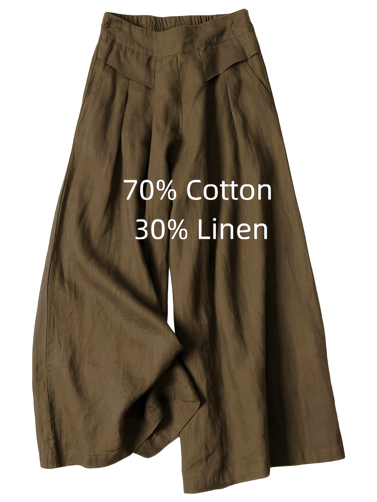 Linen Palazzo Wide Leg Pants for Women – Boho Elastic Waist 7/8 Culotte Capri Trousers with Pocket, Solid Color Casual Outfit Spring Summer Fall Comfortable Breathable Bottoms S-XXL