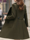 Black Long Coat Women Double Breasted Open Front Lapel Collar Pockets Fall Winter Elegant Outerwear Solid Color