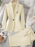 Women's 2 Piece Business Suit Set Solid Color Long Sleeve Blazer Jacket and Trousers Professional Work Outfit Elegant Pantsuit Matching Set