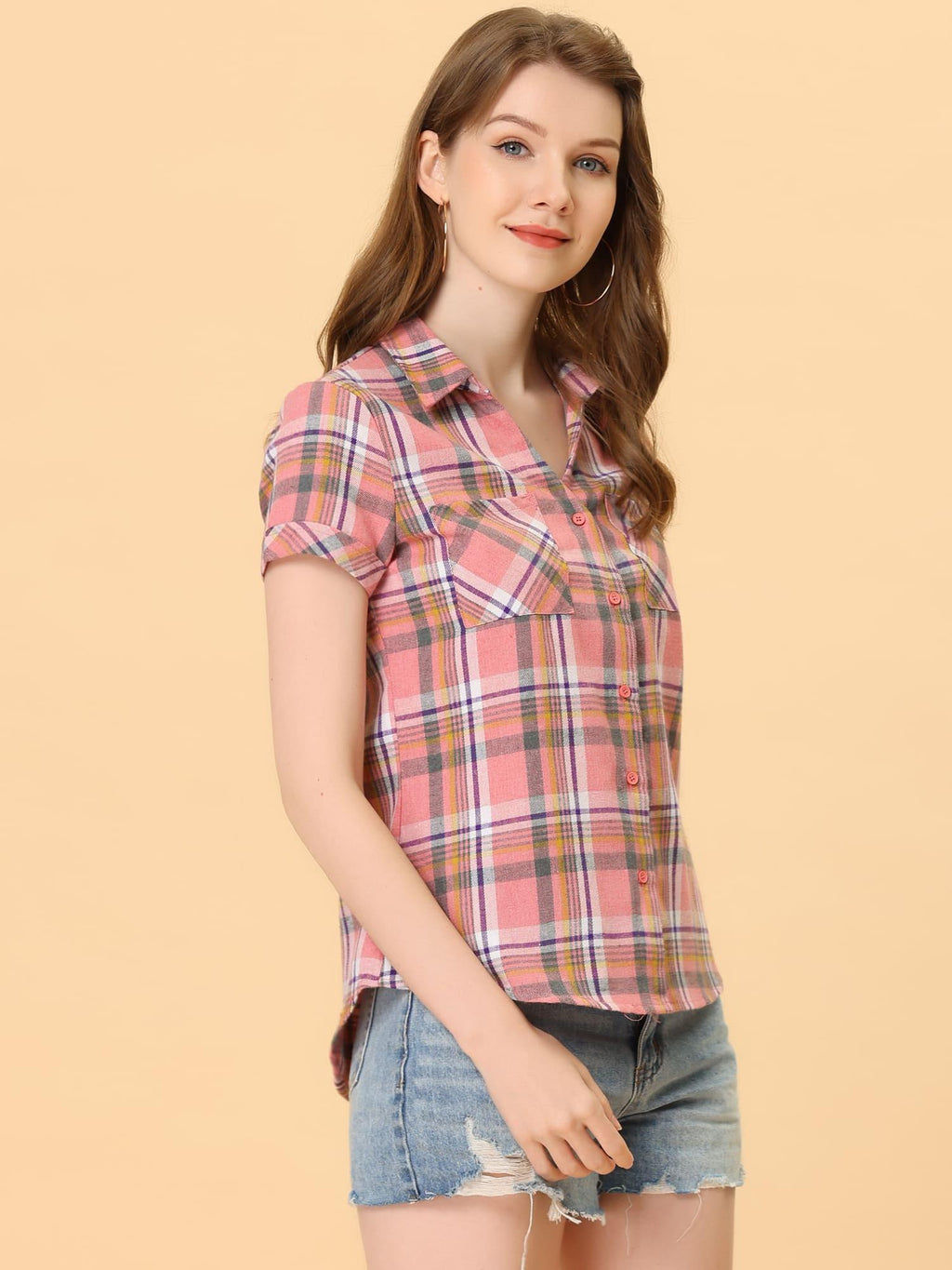 Western Plaid Button Shirt for Women | Classic Flannel Checkered Long Sleeve Top | Casual Country Style Blouse | Machine Washable Women's Plaid Shirt