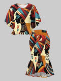 Women's Printed Crew Neck Pleated Top and Skirt 2-Piece Set Elegant Casual Mixed Colors S-XXL