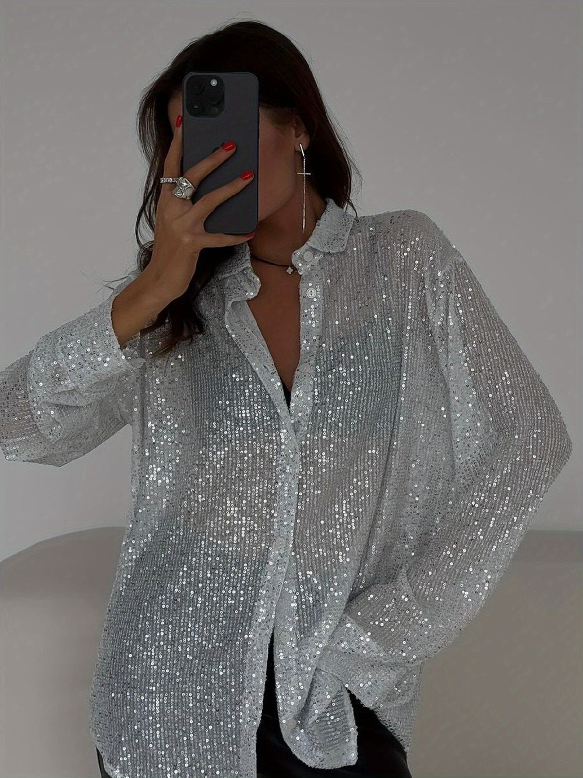 Rhinestone Cardigan Women Long Sleeve Lapel Collar Shimmering Diamond Stripe Open Front Cardigan Black White S-XXL