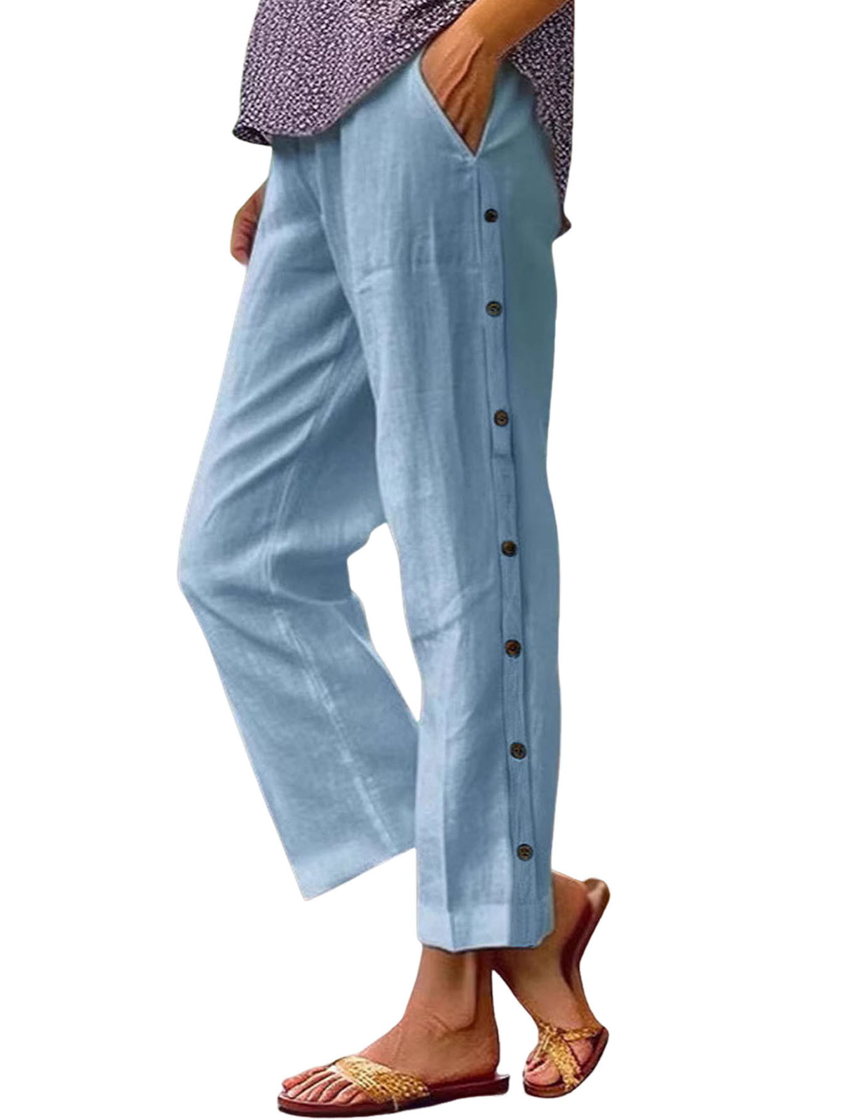 High Waist Straight Leg Cropped Pants Women Loose Casual 3pcs Set Multi-Color S-XXL