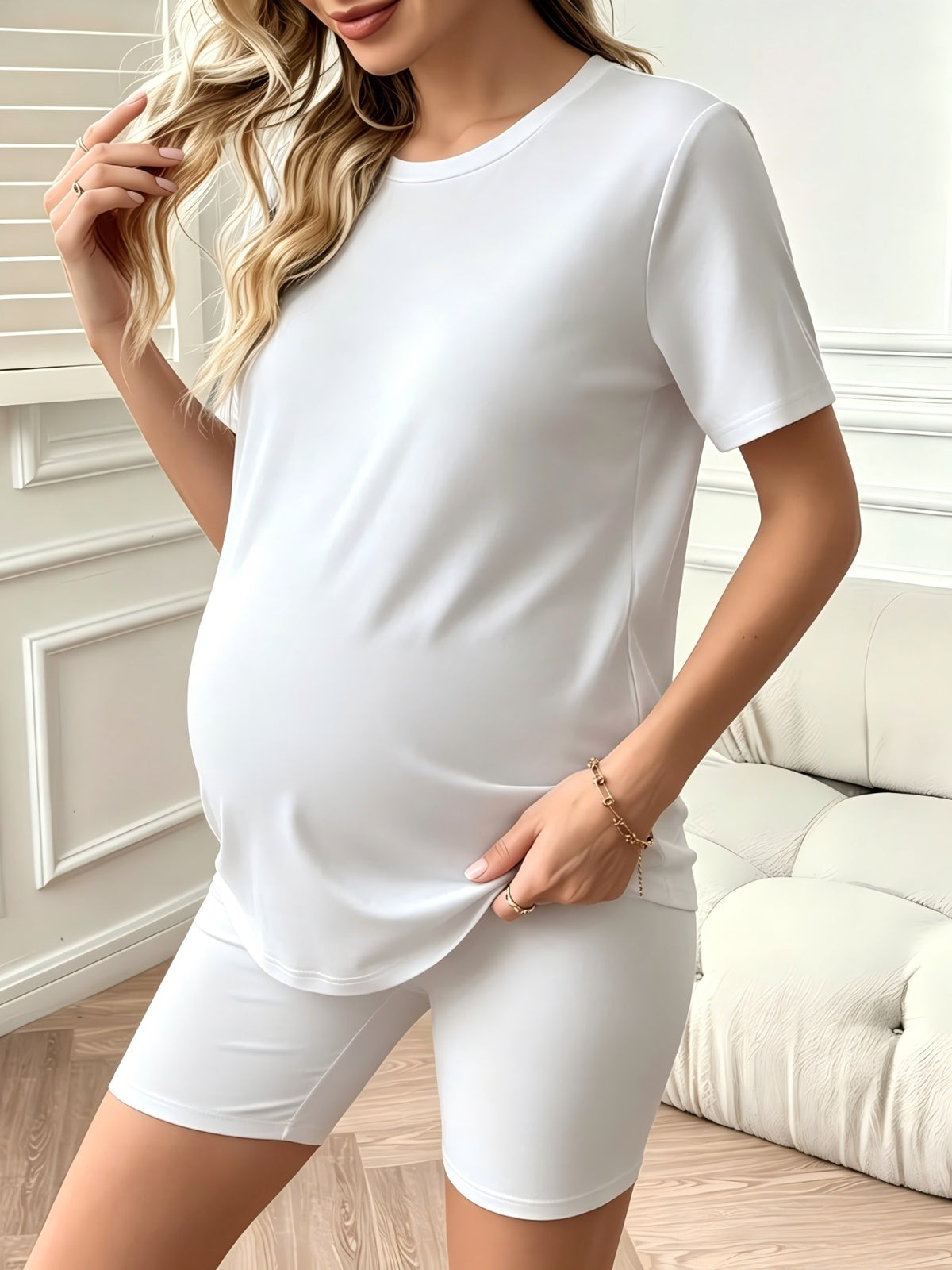 Maternity T-Shirt Women Tropical Flower Alphabet Print Front Back Graphic Tee Street Style Plus Size Pregnancy Top Casual Loose Fit