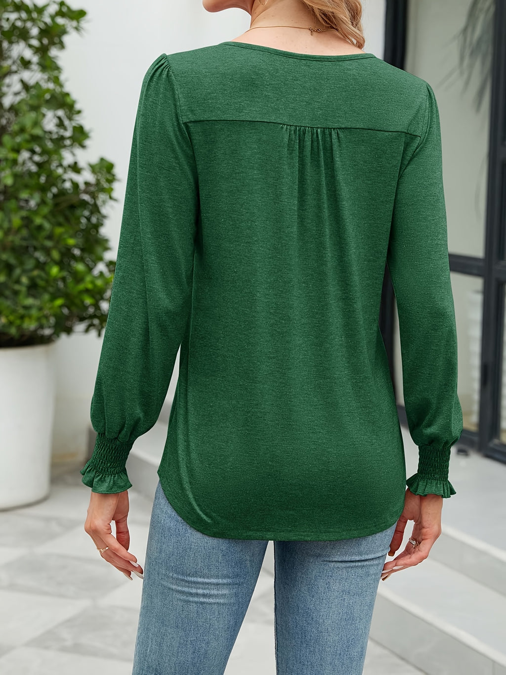Puff Long Sleeve Tunic Top Women Pleated Crew Neck Loose Blouse Casual Elegant Fall Shirt Soft Flowy Top White Purple Green S-XXL