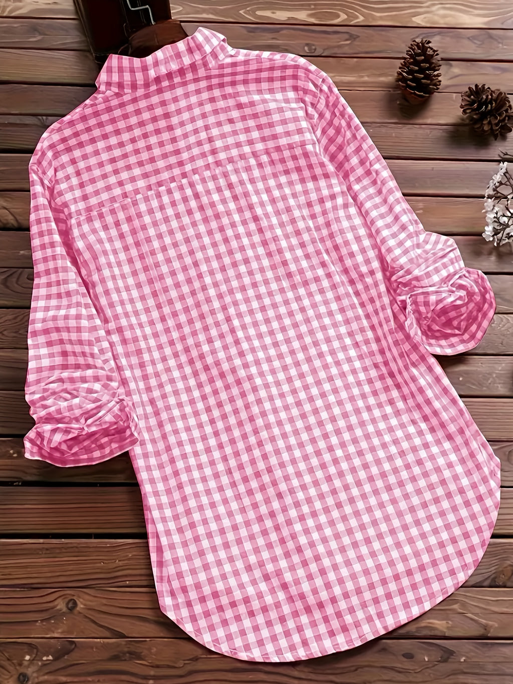 Plaid Checkered Button-Up Shirt Women Long Sleeve Lapel Collar Viscose Blend Casual All Season Versatile Blouse for Women
