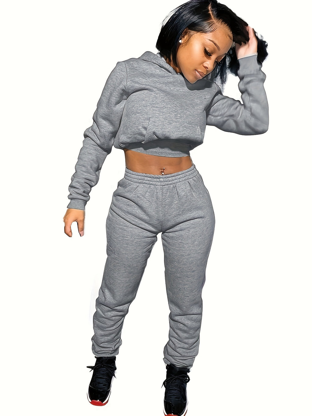 Velvet Tracksuit Set Women Cropped Hoodie Kangaroo Pockets Jogger Sweatpants Solid Color Luxe Autumn Winter Lounge Jogger Set S-XXL