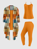 Women 3 Piece Set Printed Cardigan Jacket Vest and Slacks Elegant Matching Outfit Business Casual Work Wear Fashion Co-ord for Spring Fall