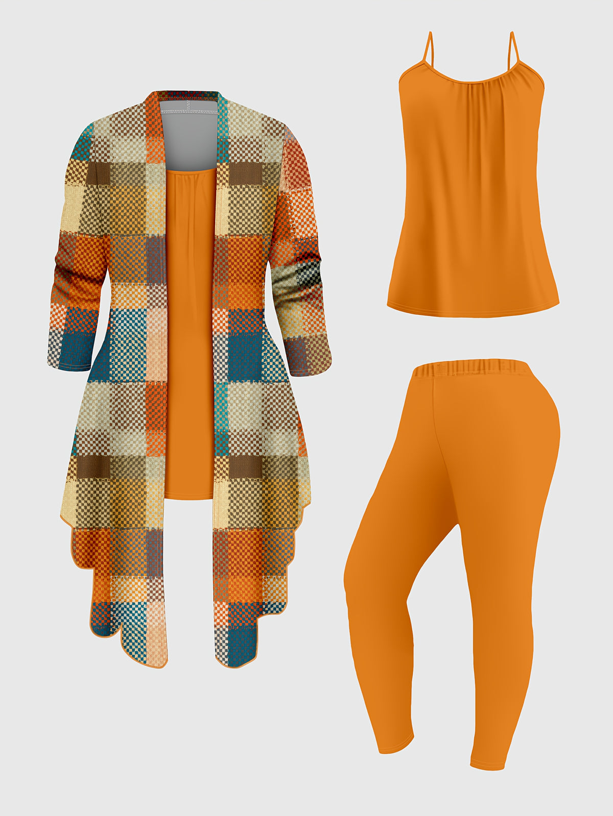 Women 3 Piece Set Printed Cardigan Jacket Vest and Slacks Elegant Matching Outfit Business Casual Work Wear Fashion Co-ord for Spring Fall