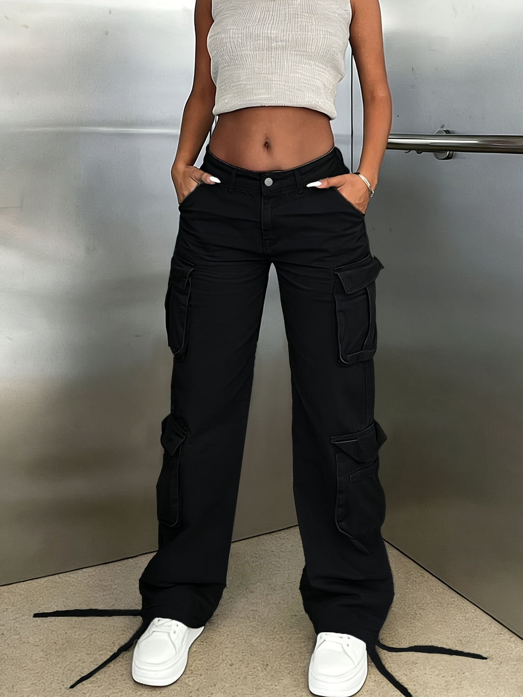 Y2K Washed Work Pants Women Multi Pocket Retro Street Travel Casual Vintage Style Basic Trousers Chic
