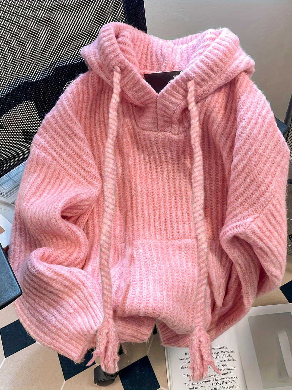 Hooded Longline Ribbed Sweater Women Pullover Pocket Casual Warm Coat Solid Color Winter Spring Fall All-Season Knit Top 7 Colors S-XXL