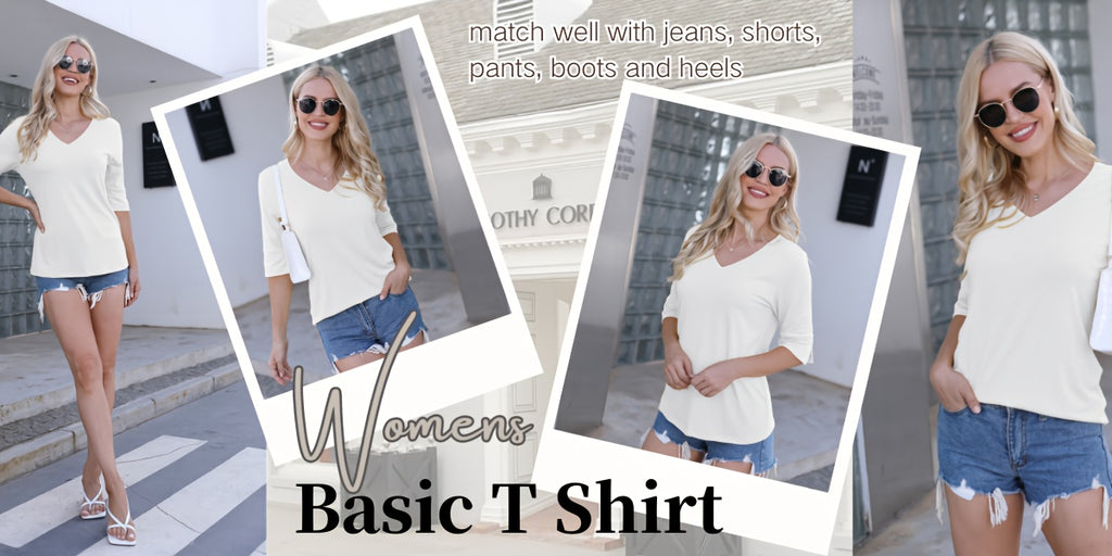 V-Neck T-Shirt Women Half Sleeve Loose Basic Tee Viscose Blend Soft Casual Summer Top Regular Fit Lightweight S-XXL