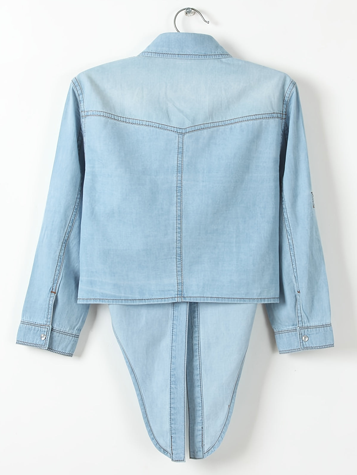 Women's Roll-Up 3/4 Sleeve Tie Front Knot Shirt Chambray Denim Crop Top Button Detail White Blue XS-XXL
