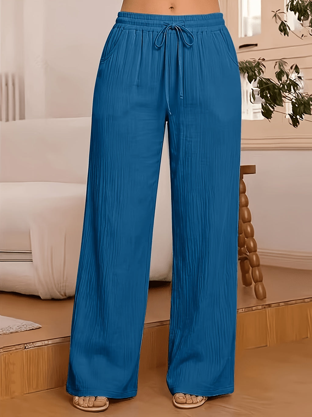 Women's Wide-Leg Pants Solid Color Elastic Waist Casual Comfortable Trousers S-XXL | Mira Roam