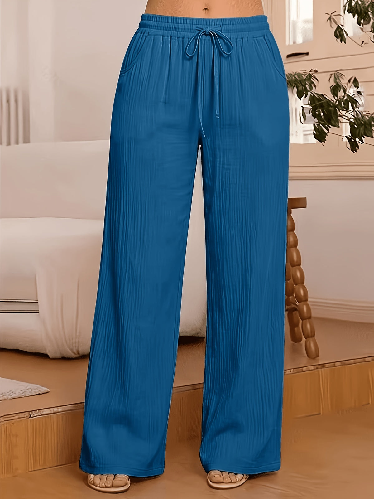 Women's Wide-Leg Pants Solid Color Elastic Waist Casual Comfortable Trousers S-XXL | Mira Roam