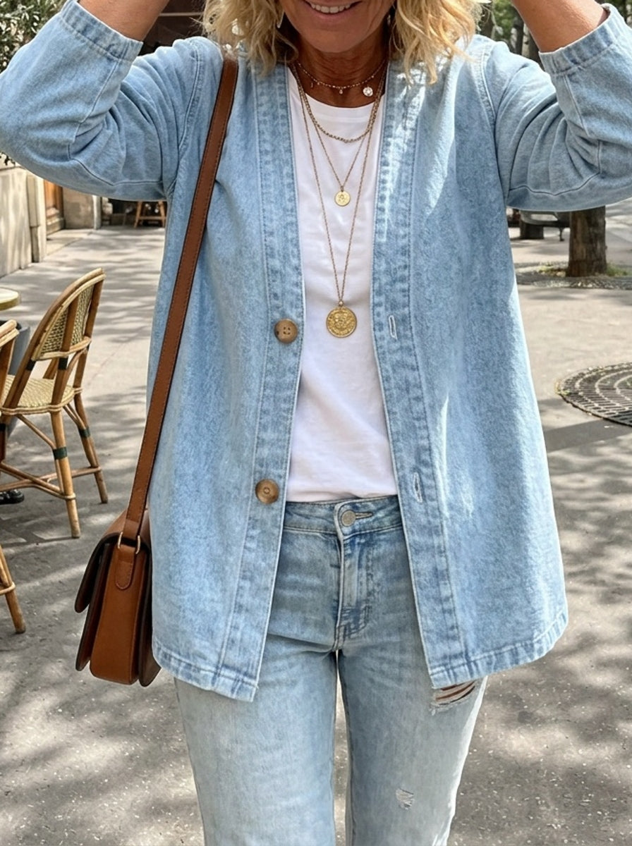 Denim Cardigan Jacket Women Loose Slim Fit Casual Open Front Spring Commute Travel Daily Outerwear Light Blue