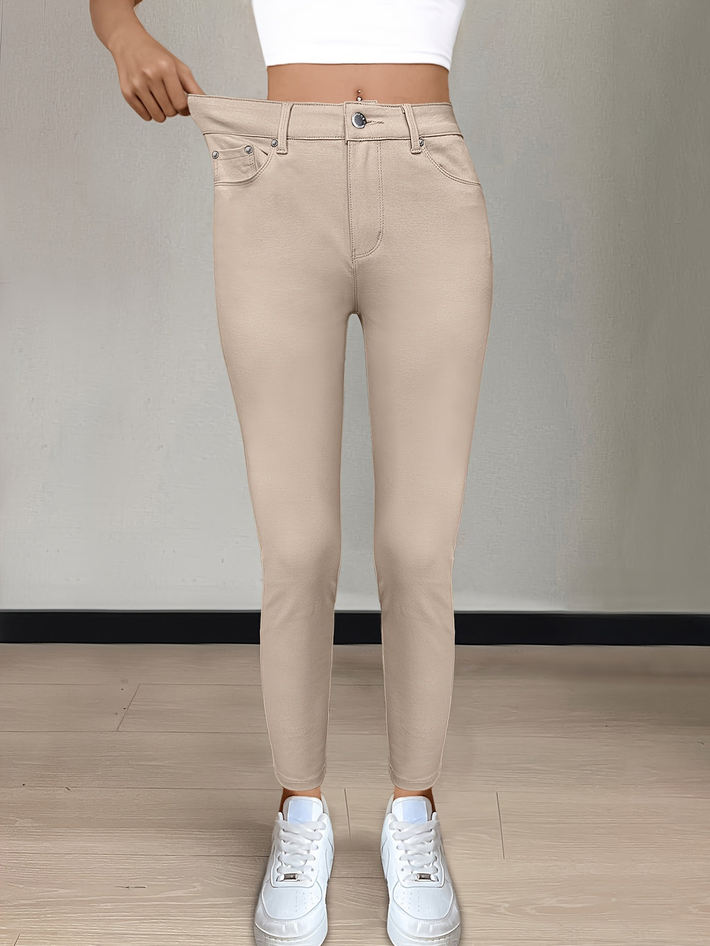 Women's High-Waist Skinny Jeans Stretchy Fabric Multi-Color Long Style Casual Streetwear Button Decor Five Pockets