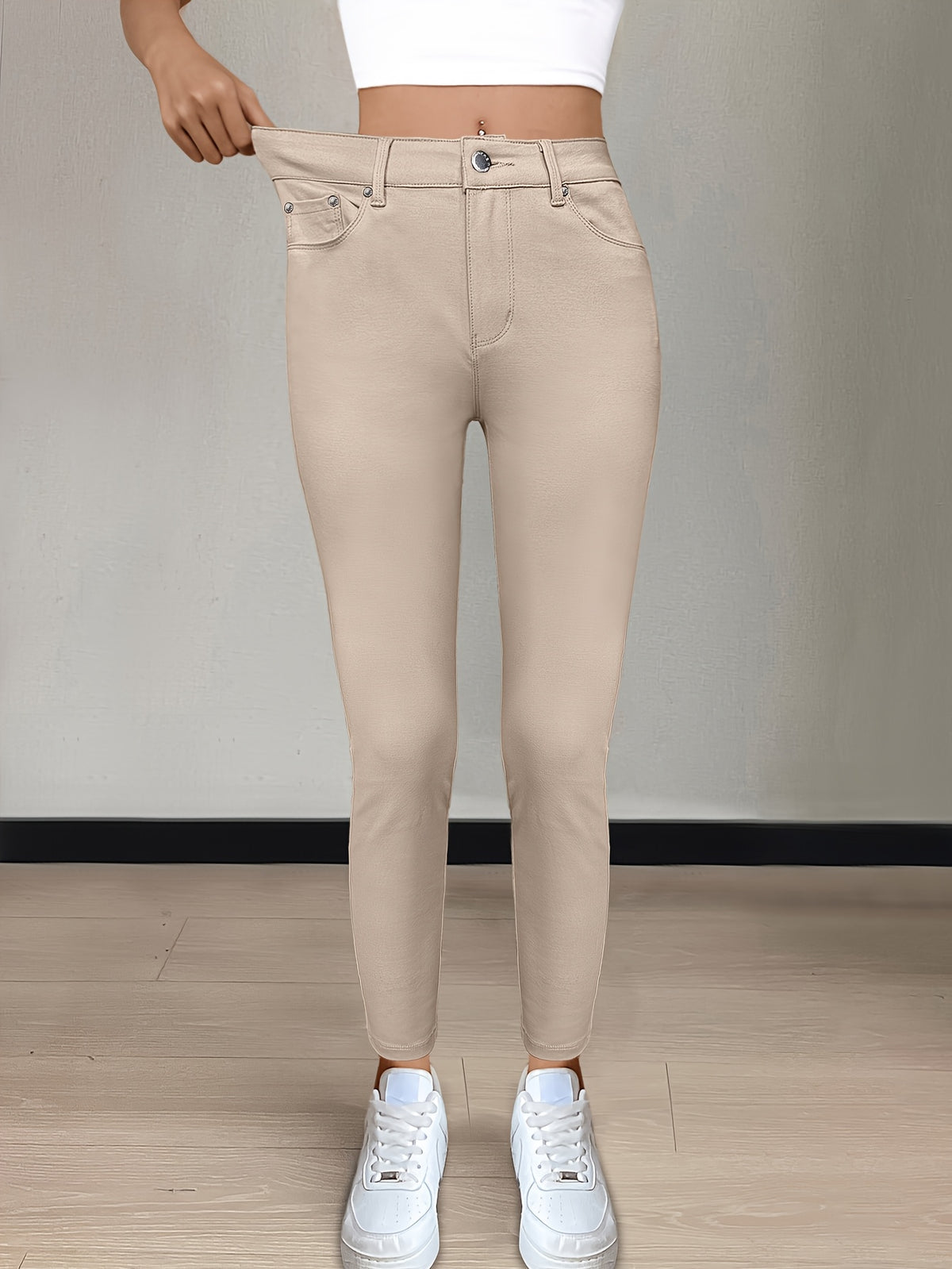 Women's High-Waist Skinny Jeans Stretchy Fabric Multi-Color Long Style Casual Streetwear Button Decor Five Pockets
