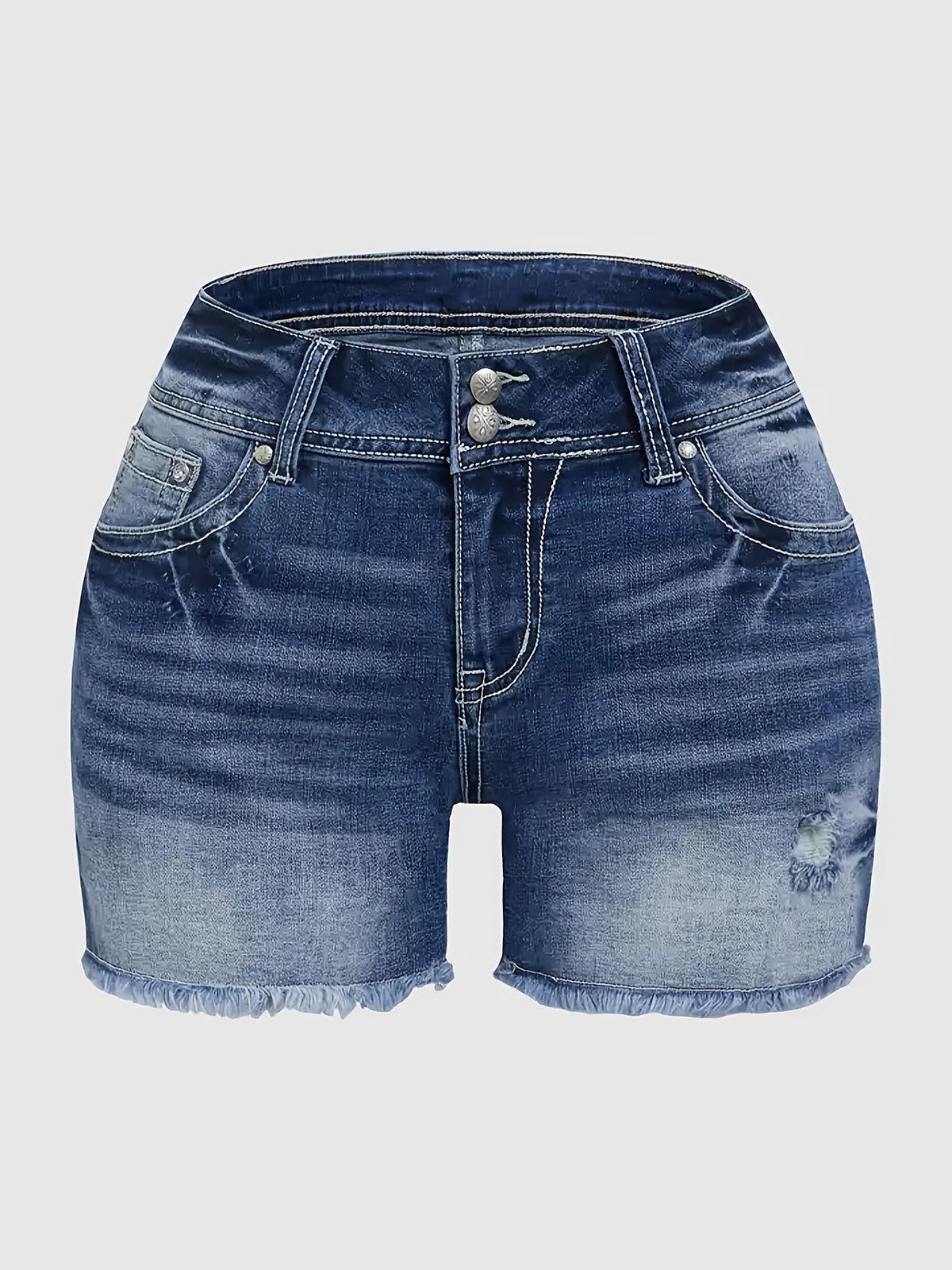 Stretch Denim Shorts for Women - Retro Color Block Embroidery Mid Rise Slim Fit, Built-In Zipper Machine Washable Cotton Blue Casual Jean Shorts for Spring Summer