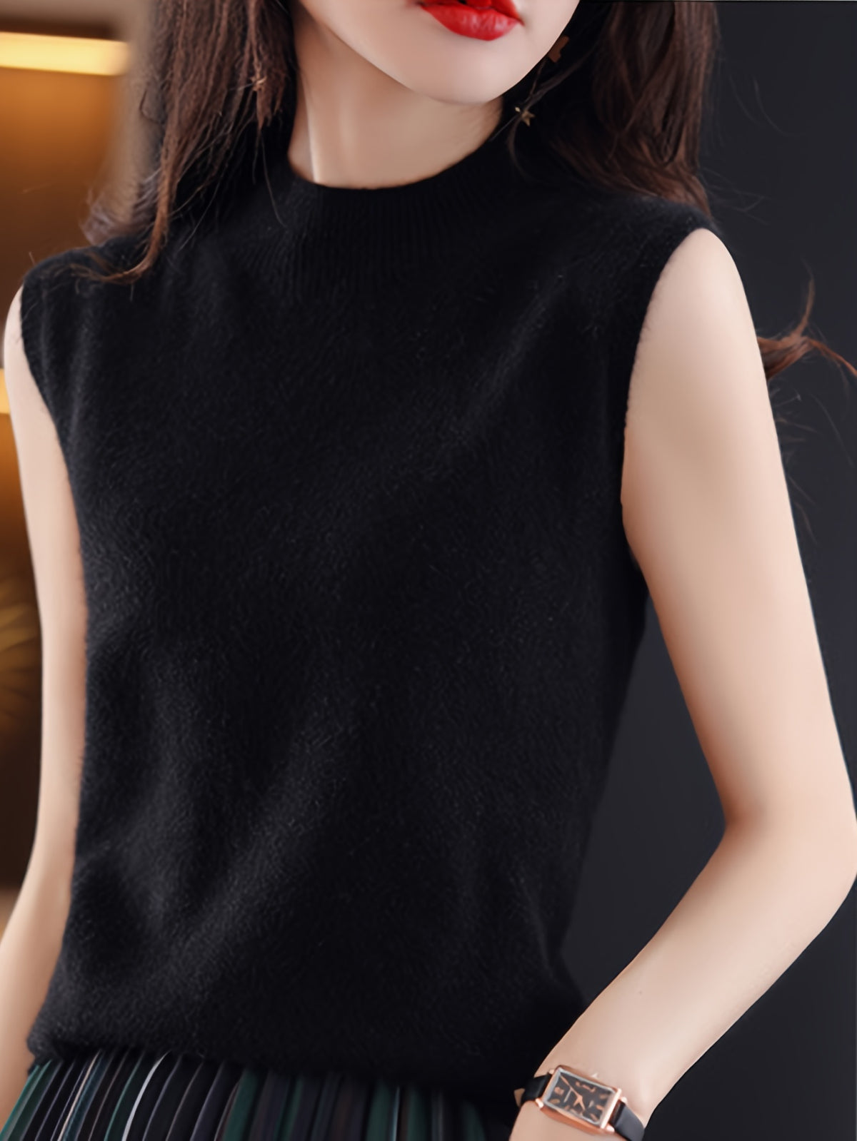 Mock Neck Sleeveless Vest Top Women Slim Fit Solid Color Short Cropped Spring Summer Casual Festive Tank Top for Women