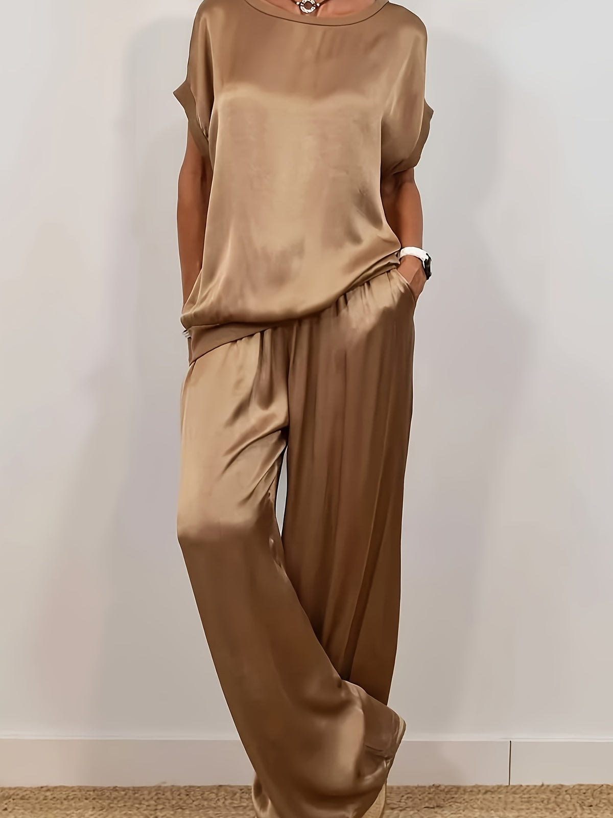 Women's 2 Piece Set Loose Shirt and Wide Leg Pants Casual Trendy Matching Outfit Spring Summer Comfortable Fashion Set